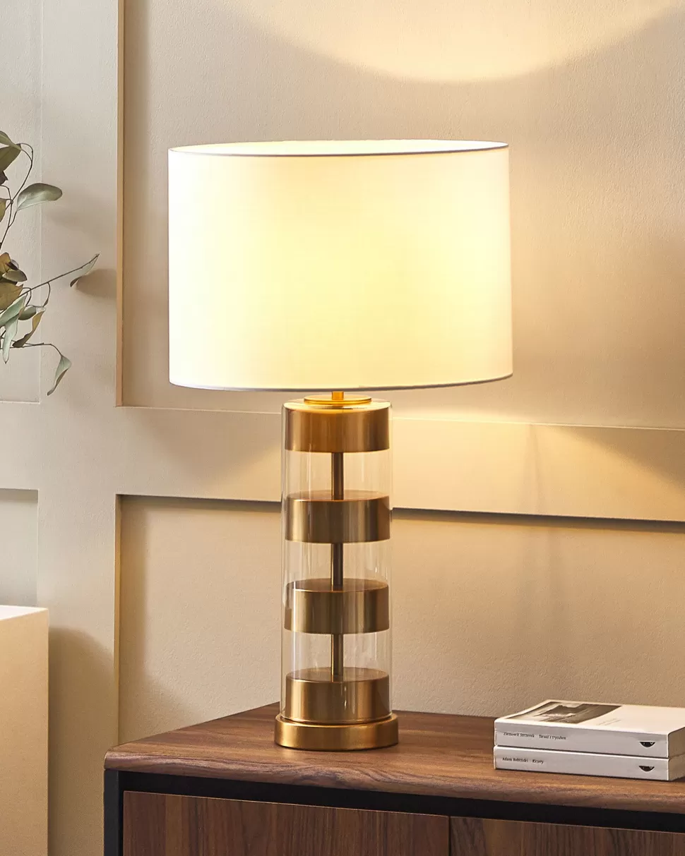 Fashion Beliani Tischlampe Gold / Weis 63 Cm Trommelform Beatton