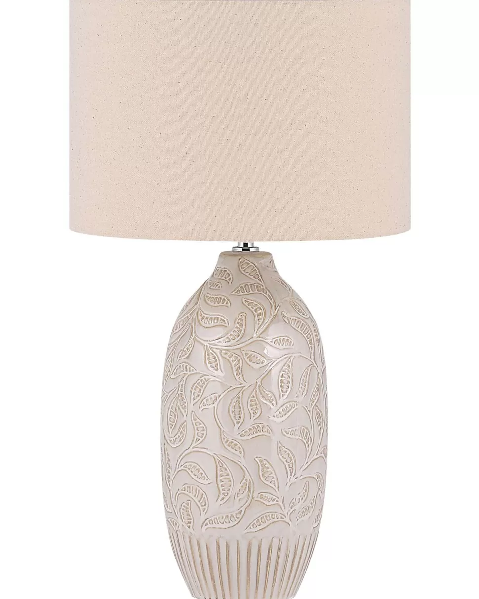 Cheap Beliani Tischlampe Keramik Beige 57 Cm Trommelform Salza