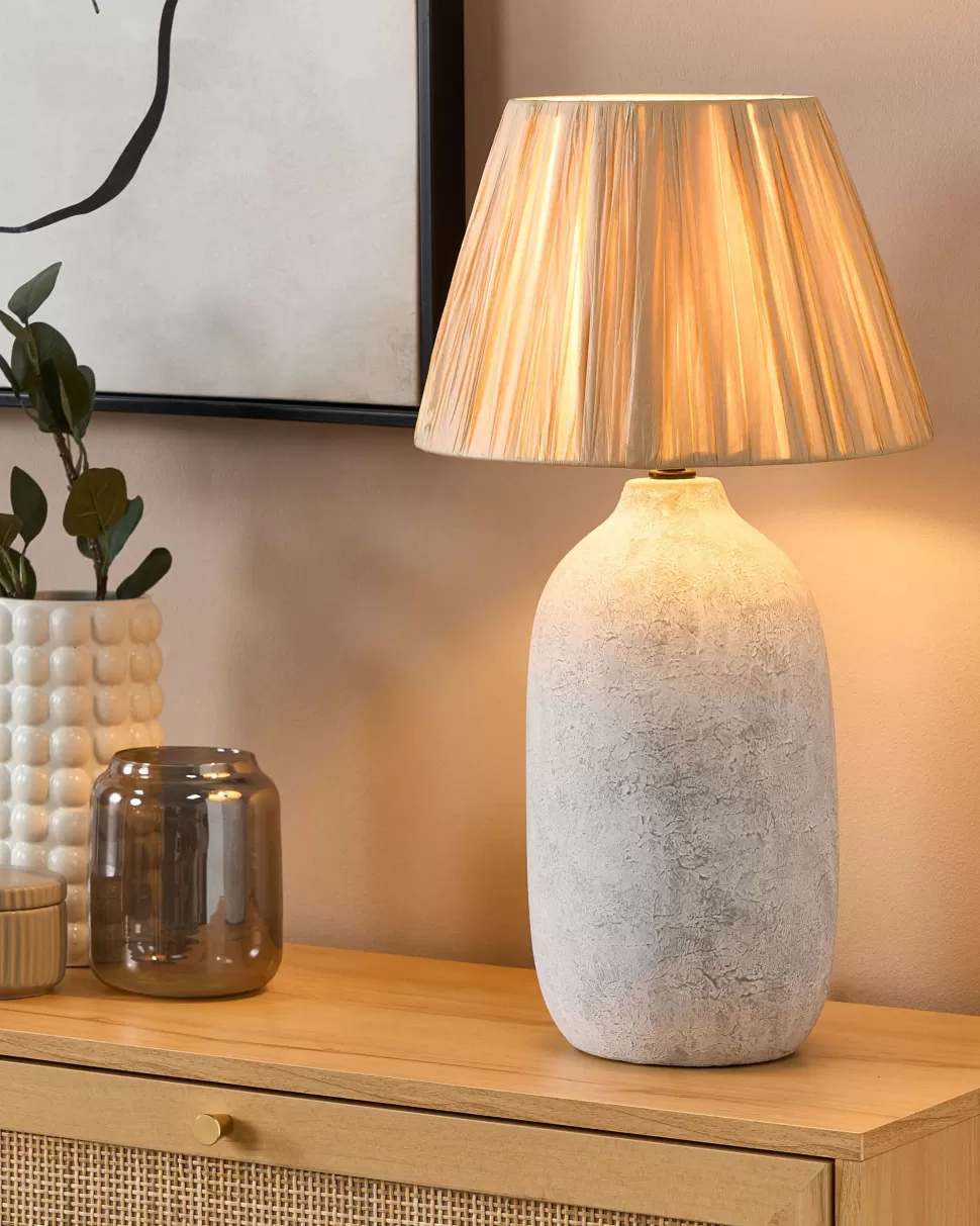 Store Beliani Tischlampe Keramik Grau / Naturlich 56 Cm Kegelform Matilde