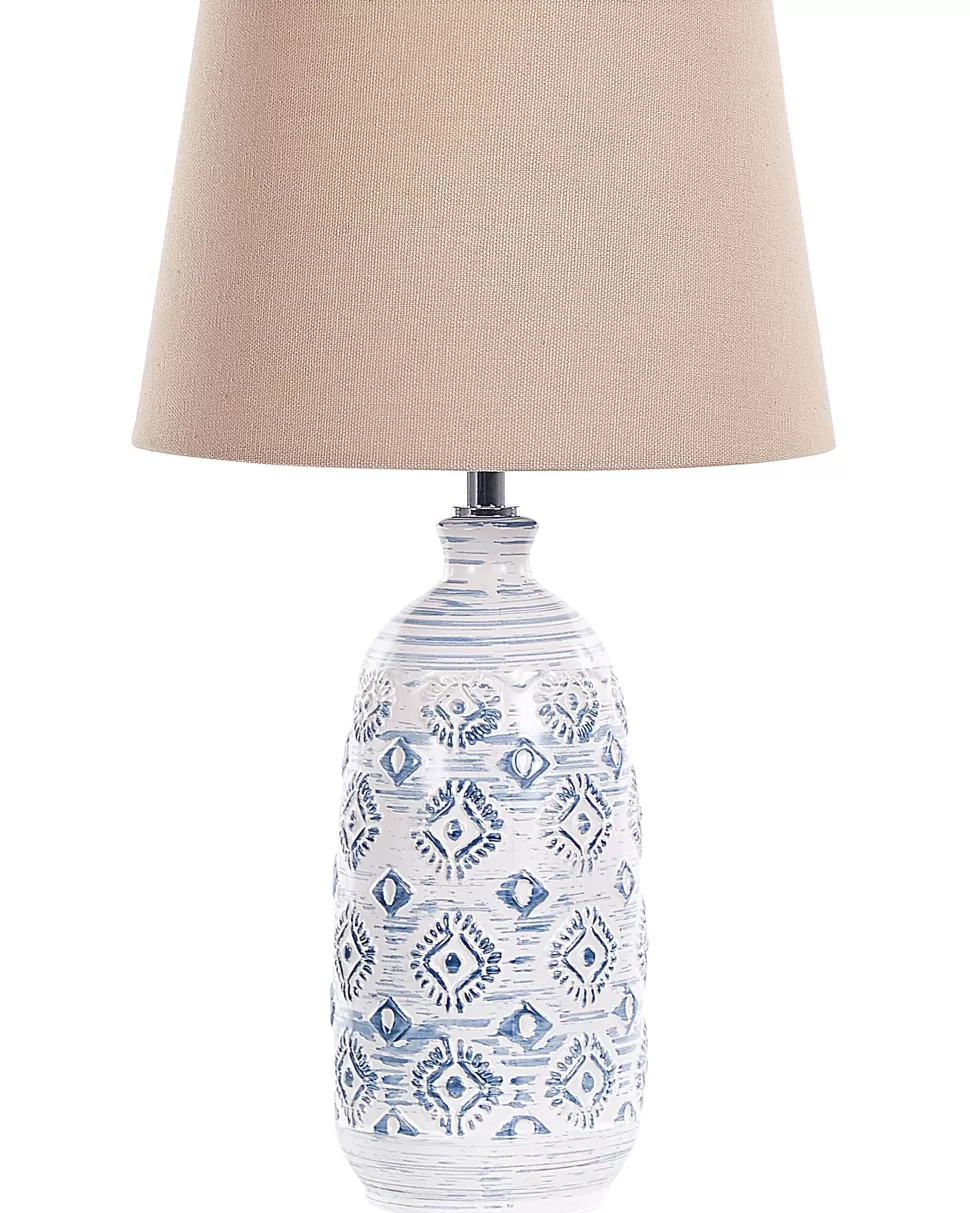 Sale Beliani Tischlampe Weis / Blau 45 Cm Kegelform Palakaria