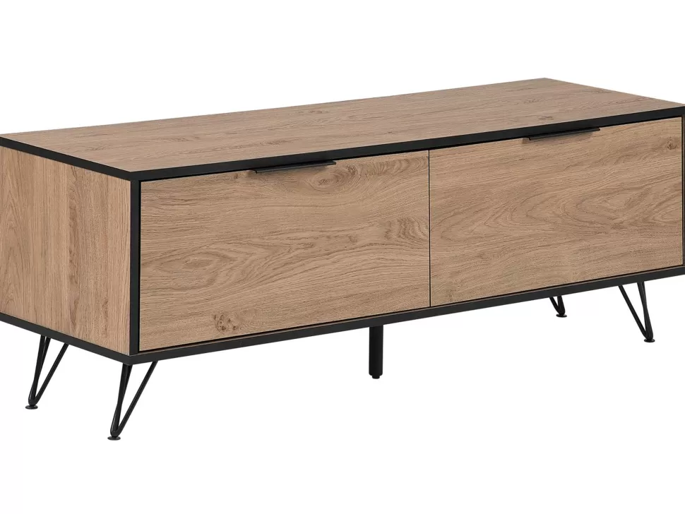 Discount Beliani Tv-Mobel Heller Holzfarbton / Schwarz 120 X 40 X 46 Cm Halston