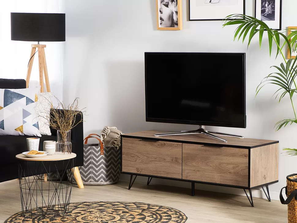 Discount Beliani Tv-Mobel Heller Holzfarbton / Schwarz 120 X 40 X 46 Cm Halston