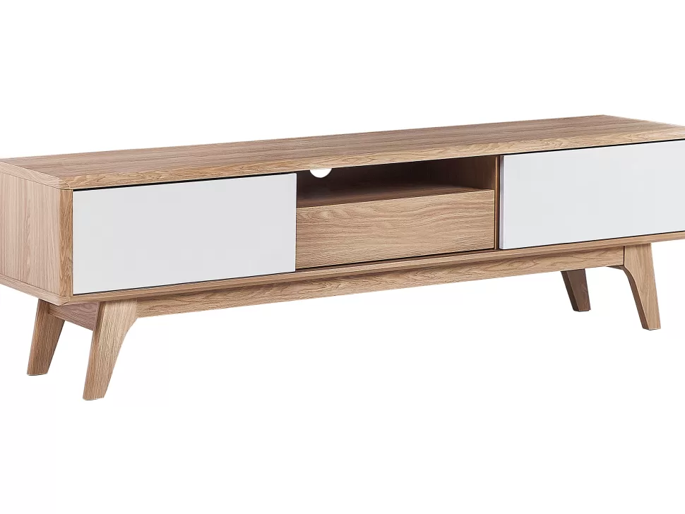 Clearance Beliani Tv-Mobel Heller Holzfarbton / Weis 149 X 35 X 44 Cm Eerie