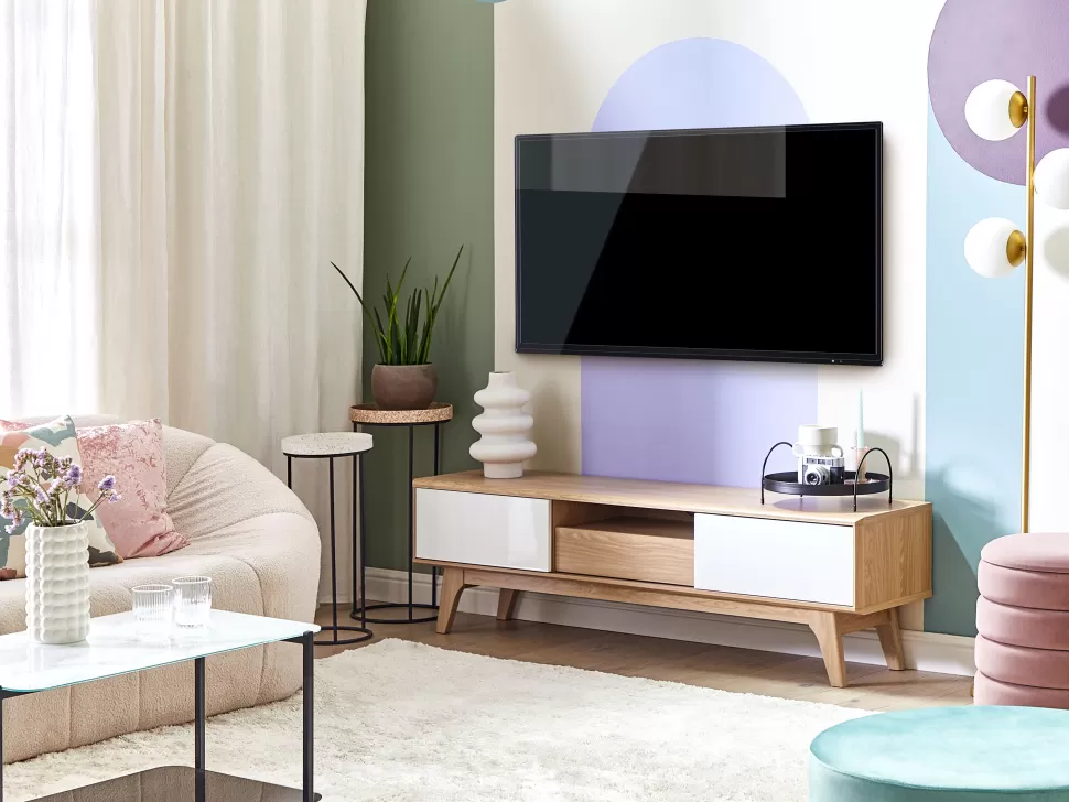 Clearance Beliani Tv-Mobel Heller Holzfarbton / Weis 149 X 35 X 44 Cm Eerie