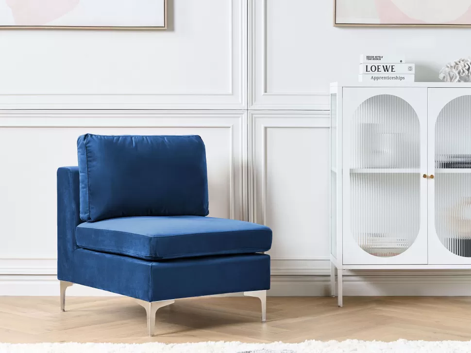 Sofas>Beliani Velvet 1-Seat Section Blue Evja