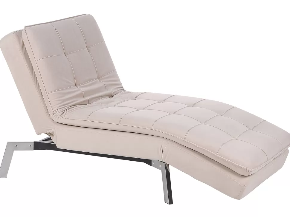 Sofas>Beliani Velvet Chaise Lounge Beige Loiret