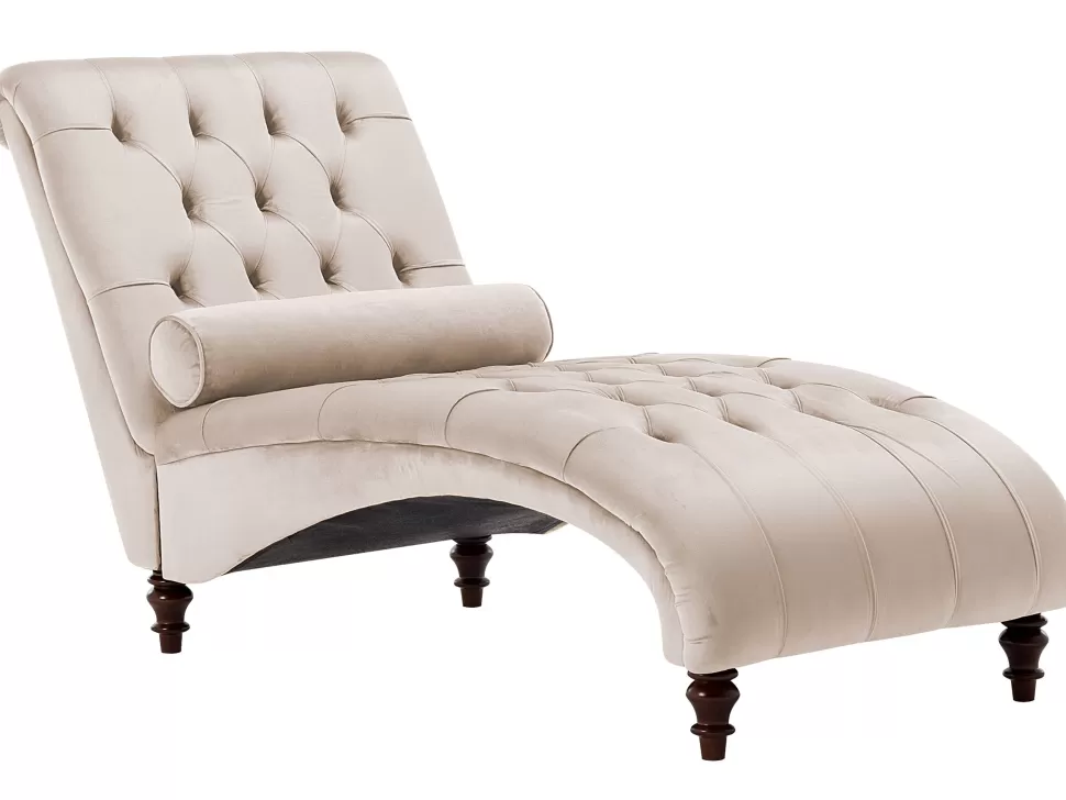 Store Beliani Velvet Chaise Lounge Beige Muret