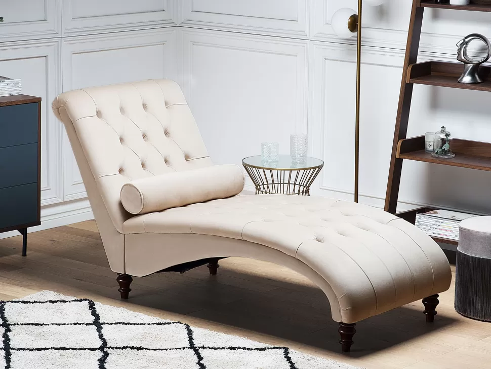 Store Beliani Velvet Chaise Lounge Beige Muret