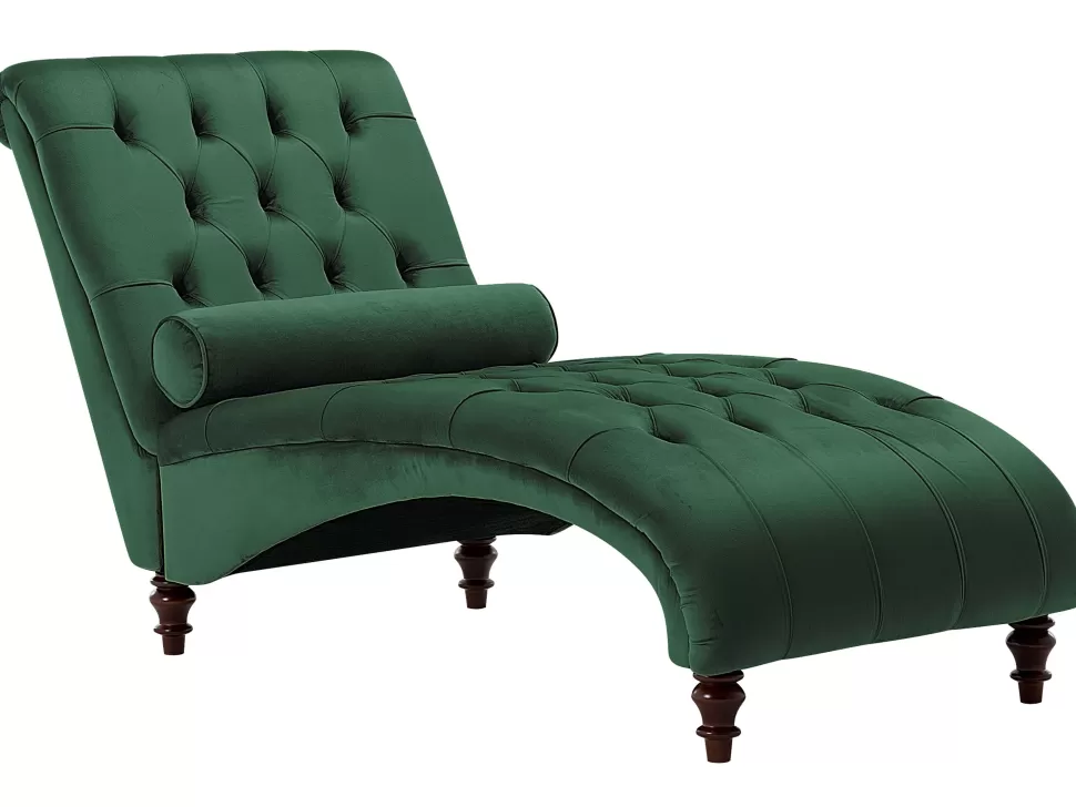 New Beliani Velvet Chaise Lounge Dark Green Muret