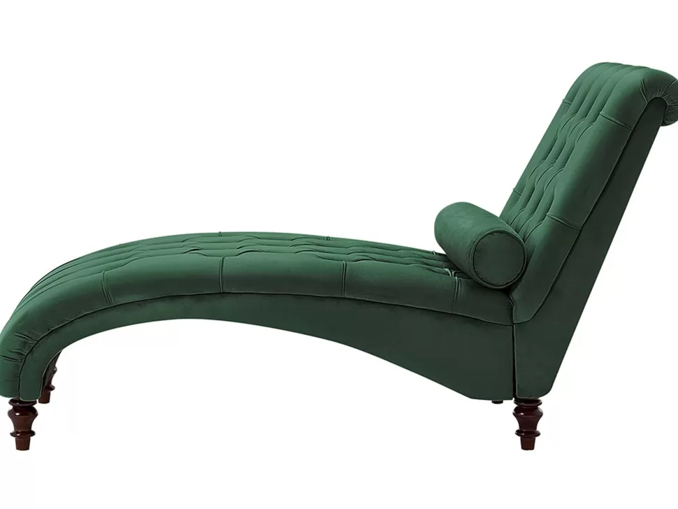 New Beliani Velvet Chaise Lounge Dark Green Muret