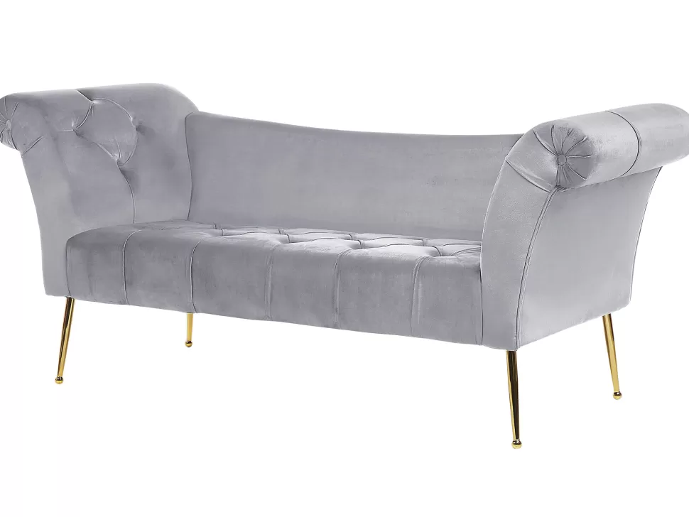 Hot Beliani Velvet Chaise Lounge Grey Nantilly