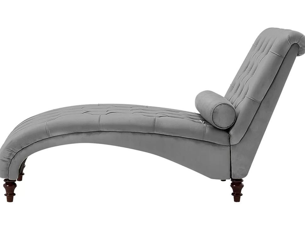 Sofas>Beliani Velvet Chaise Lounge Light Grey Muret