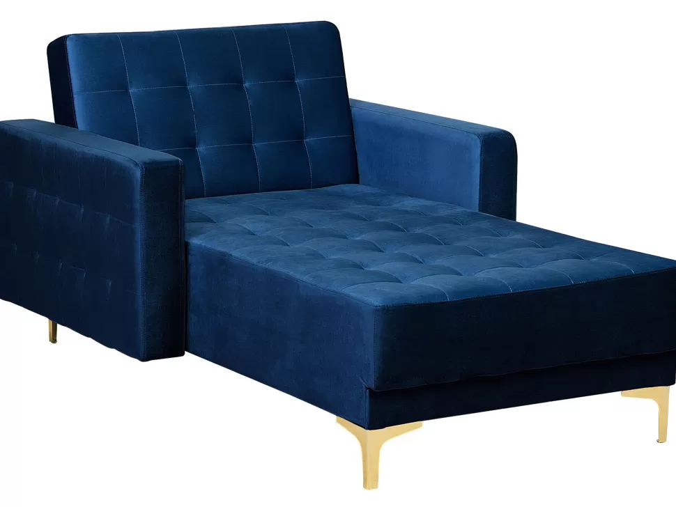 Sofas>Beliani Velvet Chaise Lounge Navy Blue Aberdeen