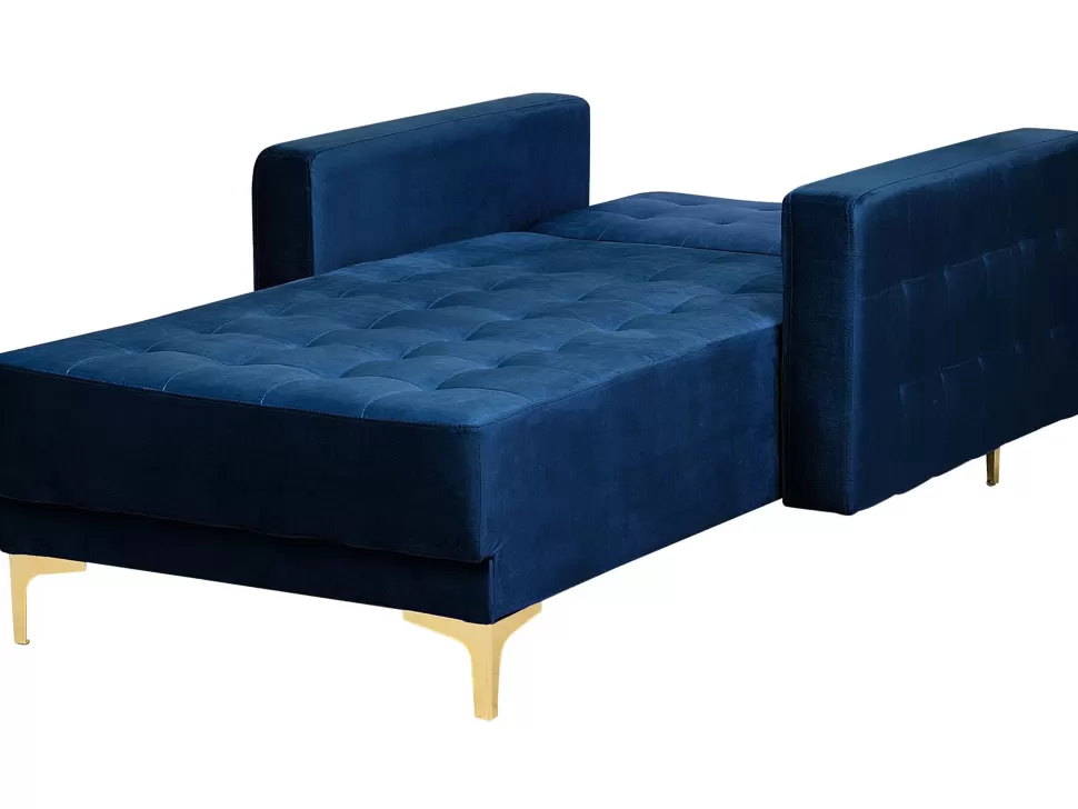 Sofas>Beliani Velvet Chaise Lounge Navy Blue Aberdeen