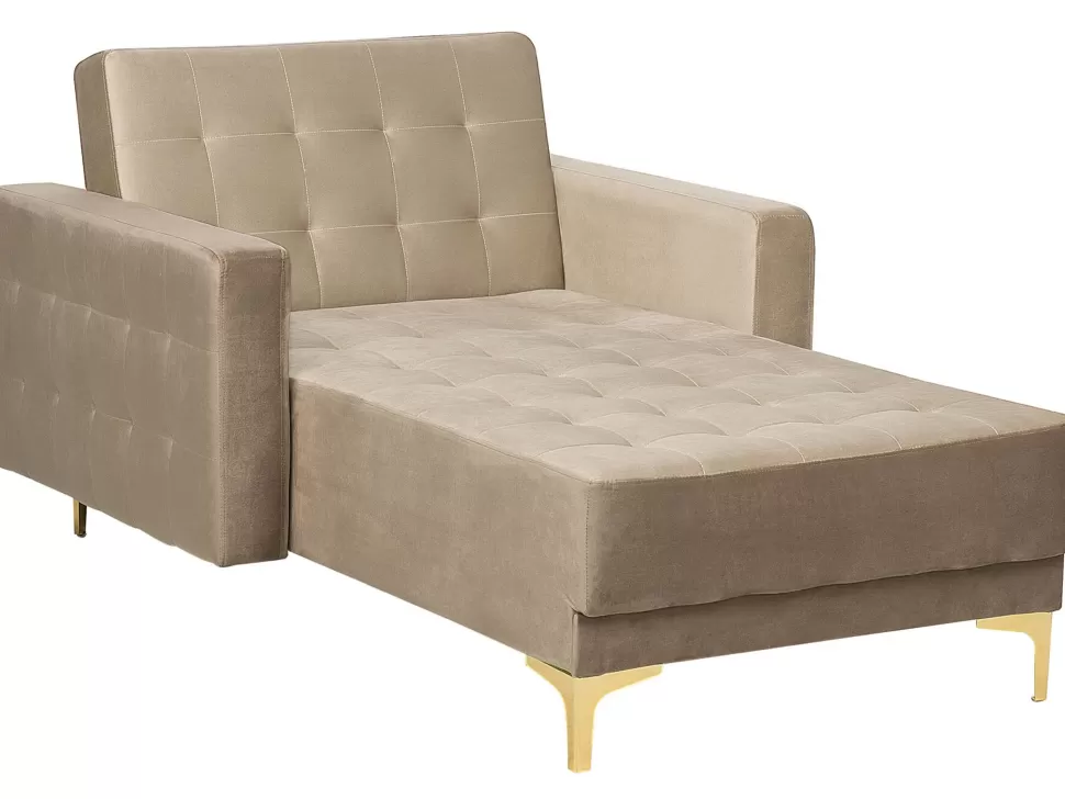 Clearance Beliani Velvet Chaise Lounge Sand Beige Aberdeen