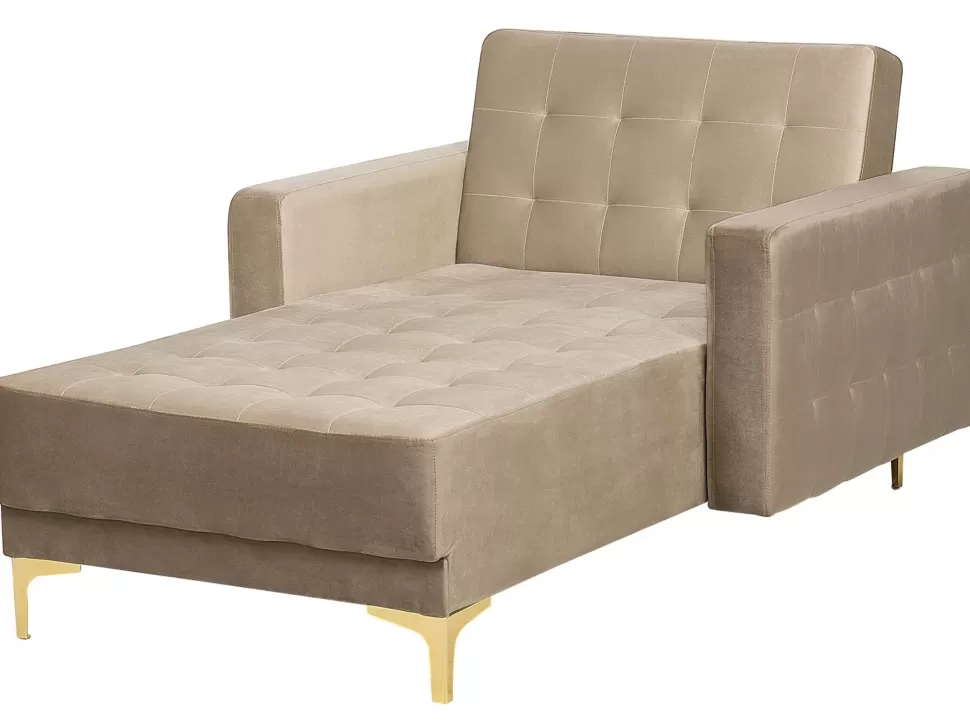 Clearance Beliani Velvet Chaise Lounge Sand Beige Aberdeen