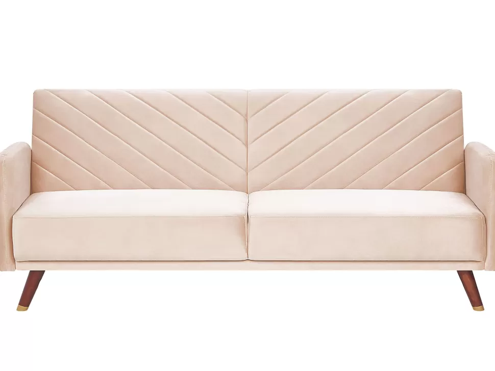 Sofas>Beliani Velvet Fabric Sofa Bed Beige Senja