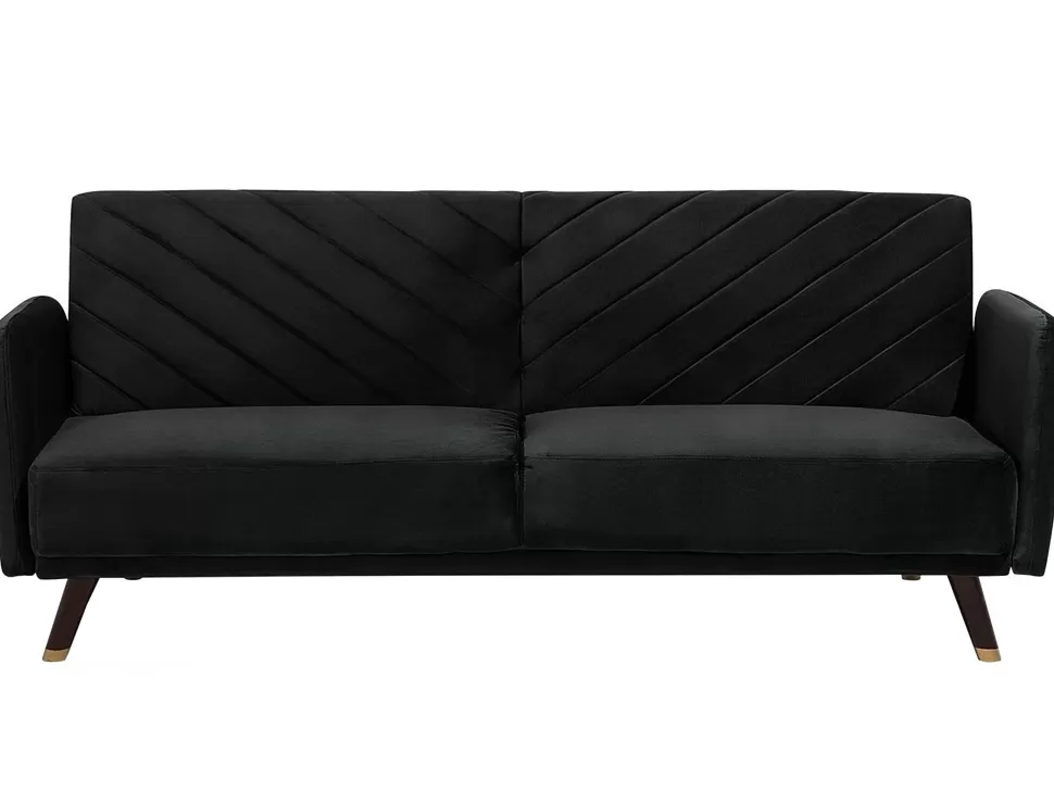 Outlet Beliani Velvet Fabric Sofa Bed Black Senja