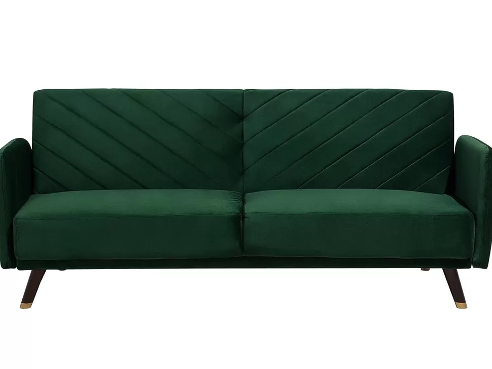 Discount Beliani Velvet Fabric Sofa Bed Green Senja