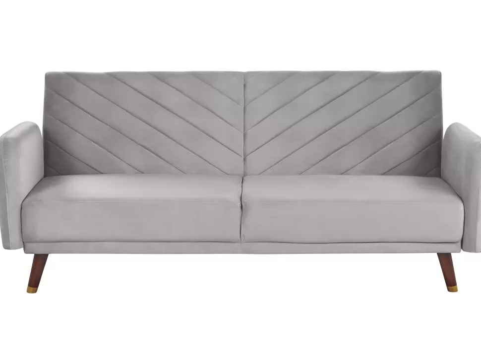 Sofas>Beliani Velvet Fabric Sofa Bed Light Grey Senja