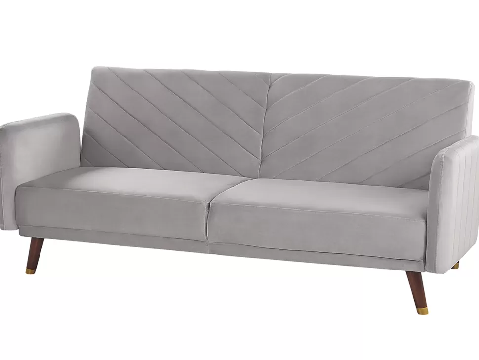 Sofas>Beliani Velvet Fabric Sofa Bed Light Grey Senja