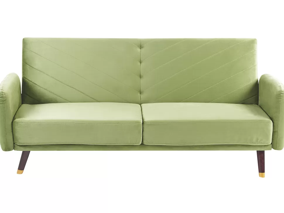 Sofas>Beliani Velvet Fabric Sofa Bed Olive Green Senja