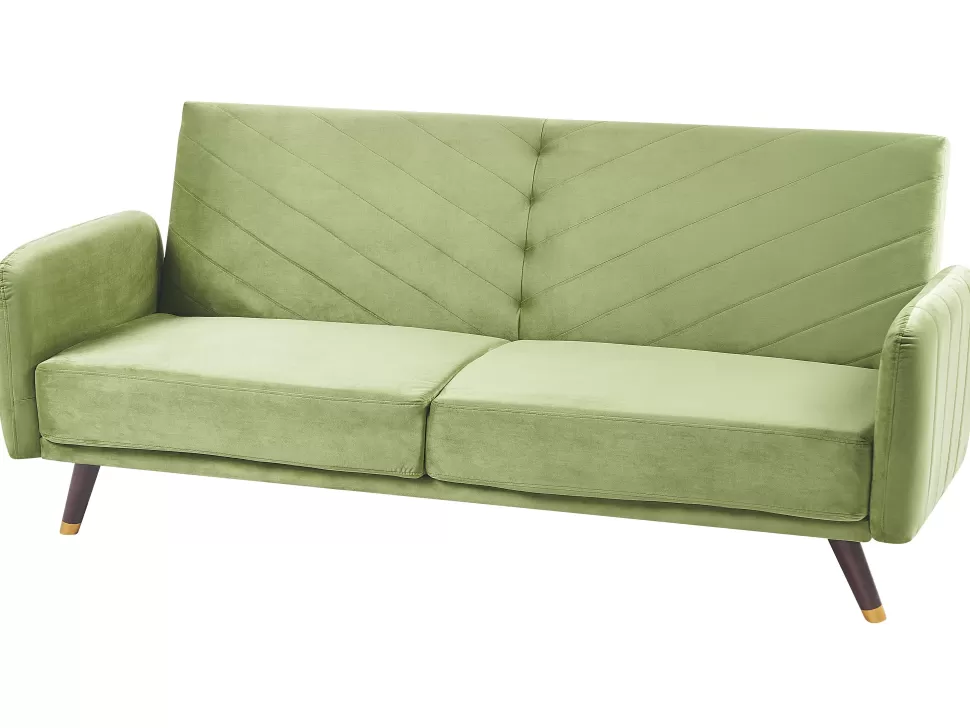 Sofas>Beliani Velvet Fabric Sofa Bed Olive Green Senja