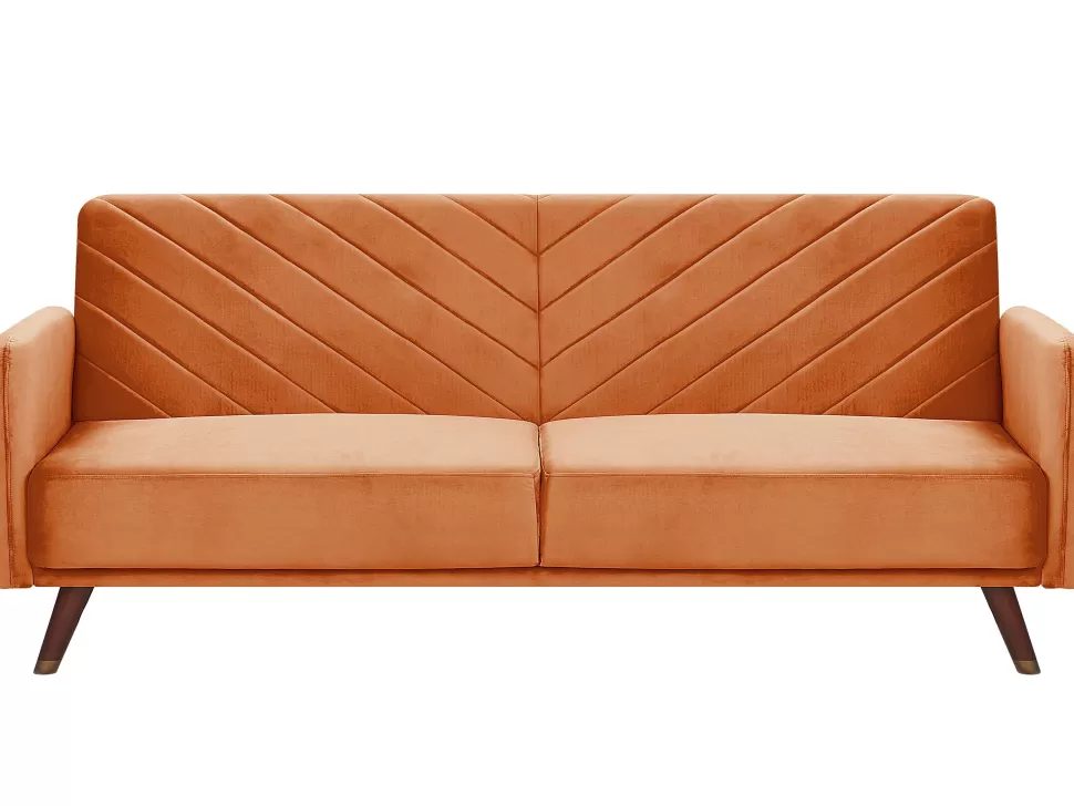 Sofas>Beliani Velvet Fabric Sofa Bed Orange Senja