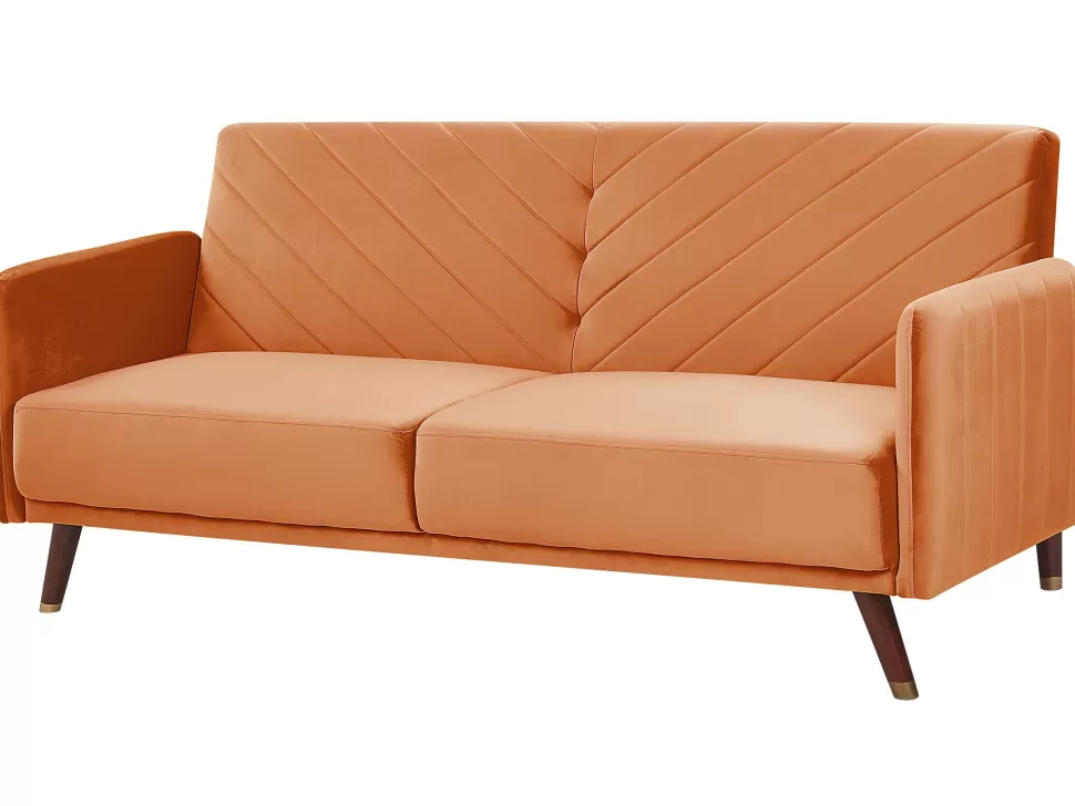 Sofas>Beliani Velvet Fabric Sofa Bed Orange Senja