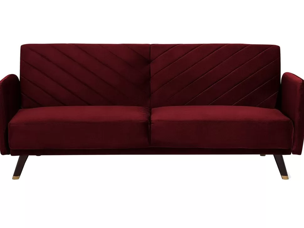 Sofas>Beliani Velvet Fabric Sofa Bed Red Senja