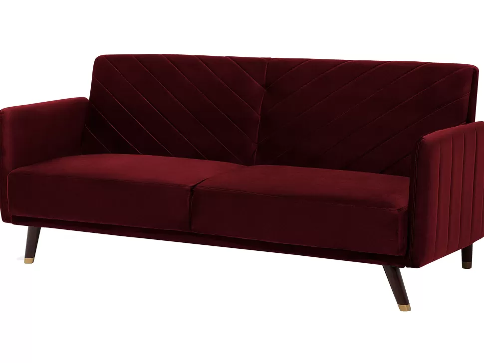 Sofas>Beliani Velvet Fabric Sofa Bed Red Senja