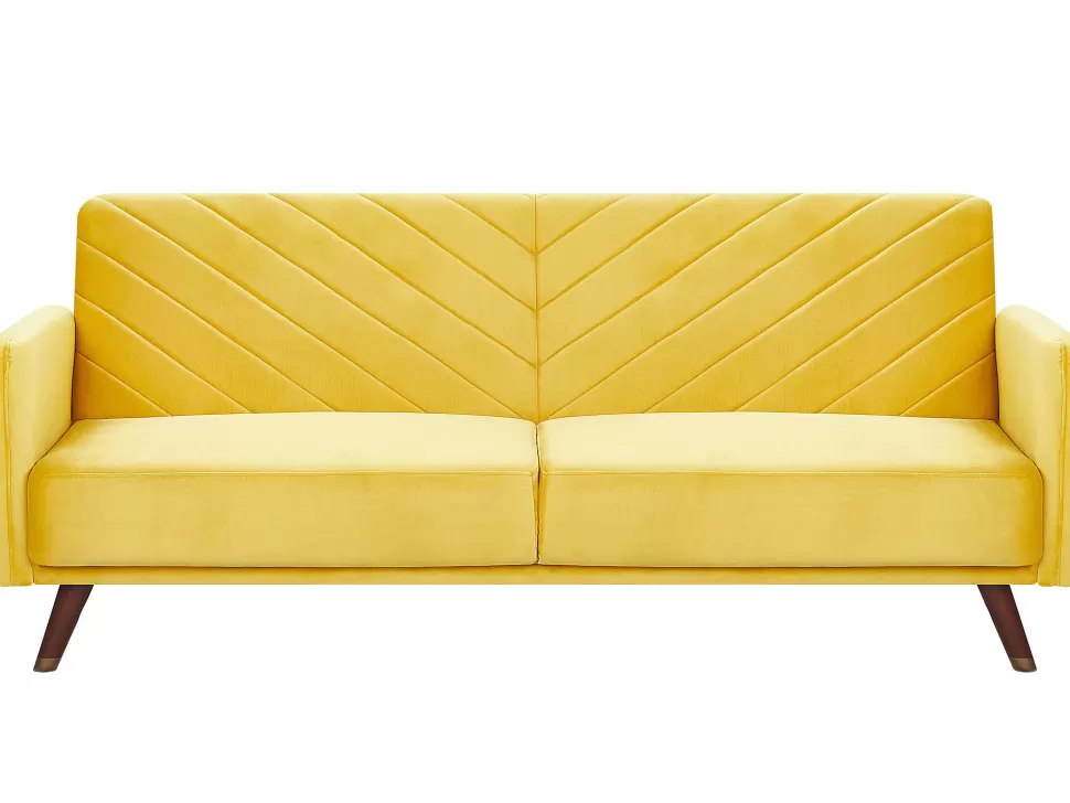 Online Beliani Velvet Fabric Sofa Bed Yellow Senja