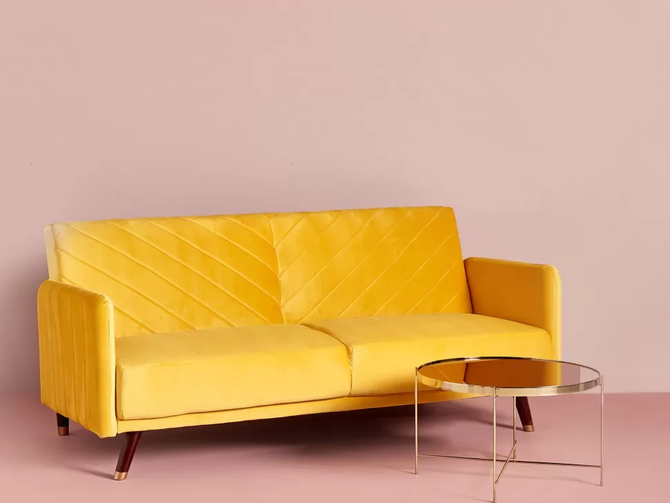 Online Beliani Velvet Fabric Sofa Bed Yellow Senja