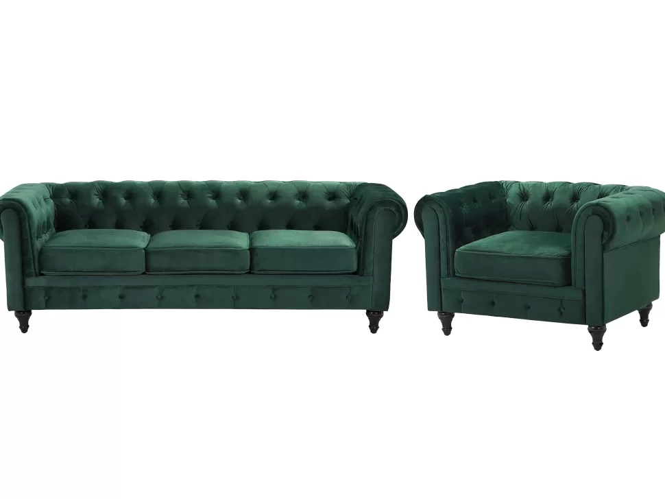 Hot Beliani Velvet Living Room Set Green Chesterfield