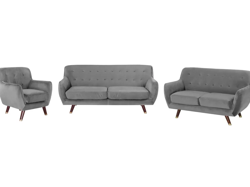 Sofas>Beliani Velvet Living Room Set Grey Bodo