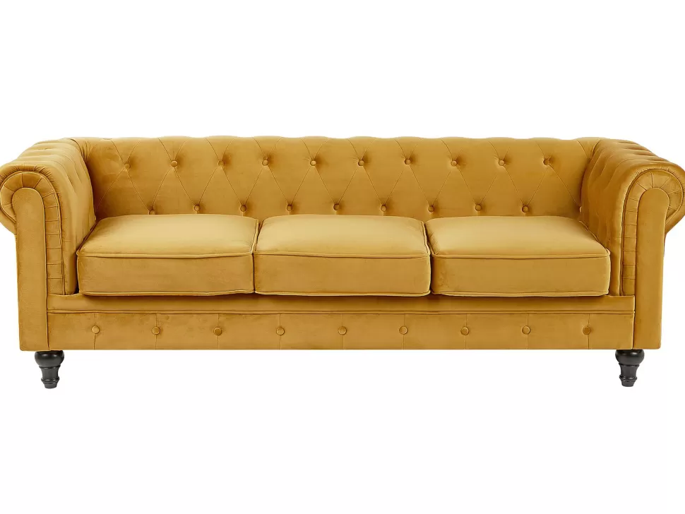 Best Beliani Velvet Living Room Set Yellow Chesterfield