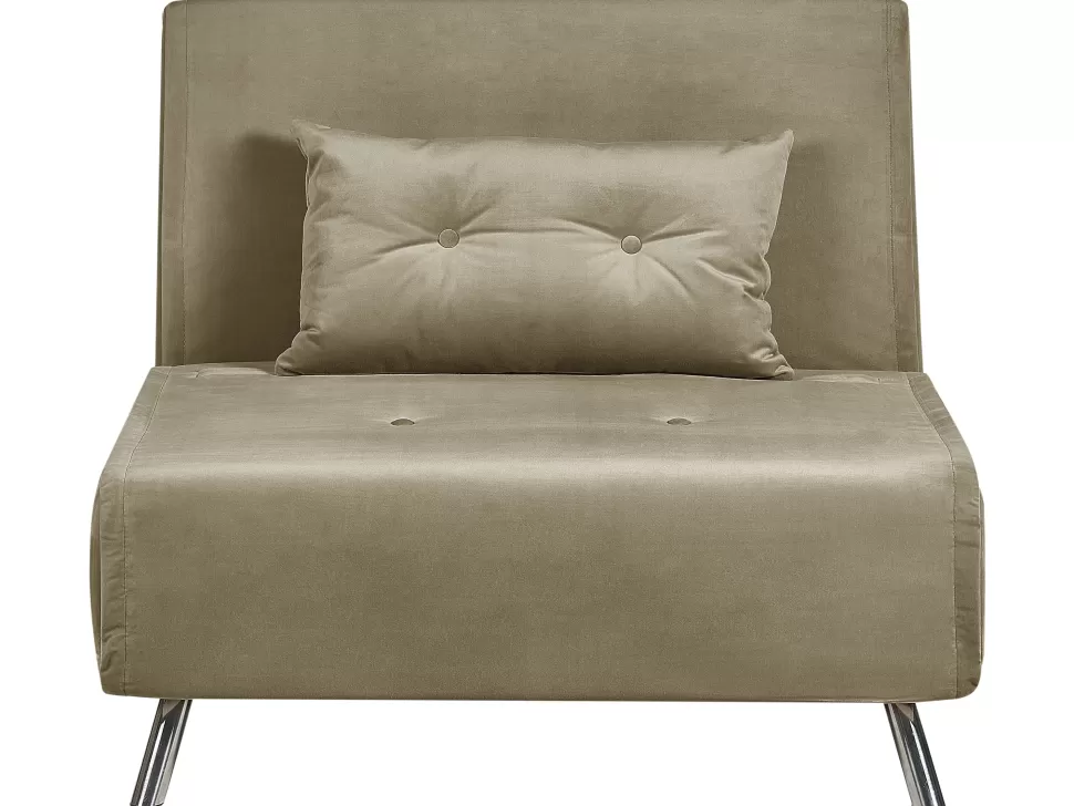 Sofas>Beliani Velvet Single Sofa Bed Olive Green Farris