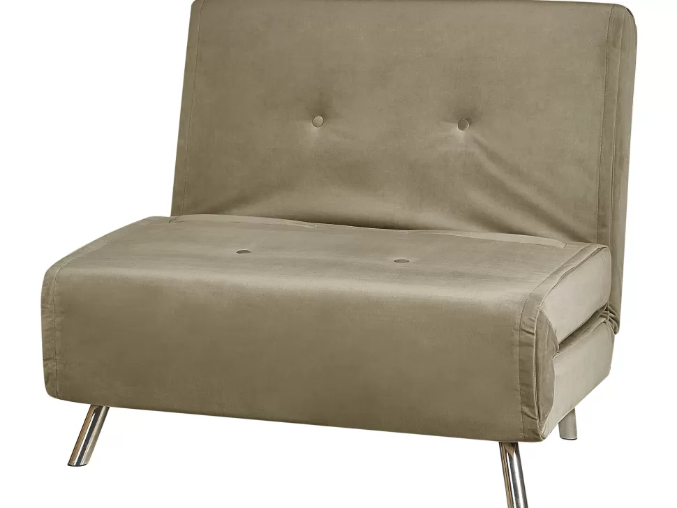 Sofas>Beliani Velvet Single Sofa Bed Olive Green Farris