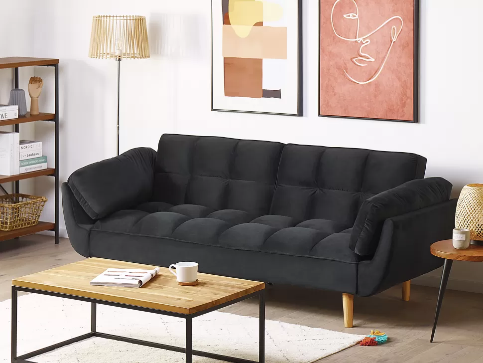 Sofas>Beliani Velvet Sofa Bed Black Asby