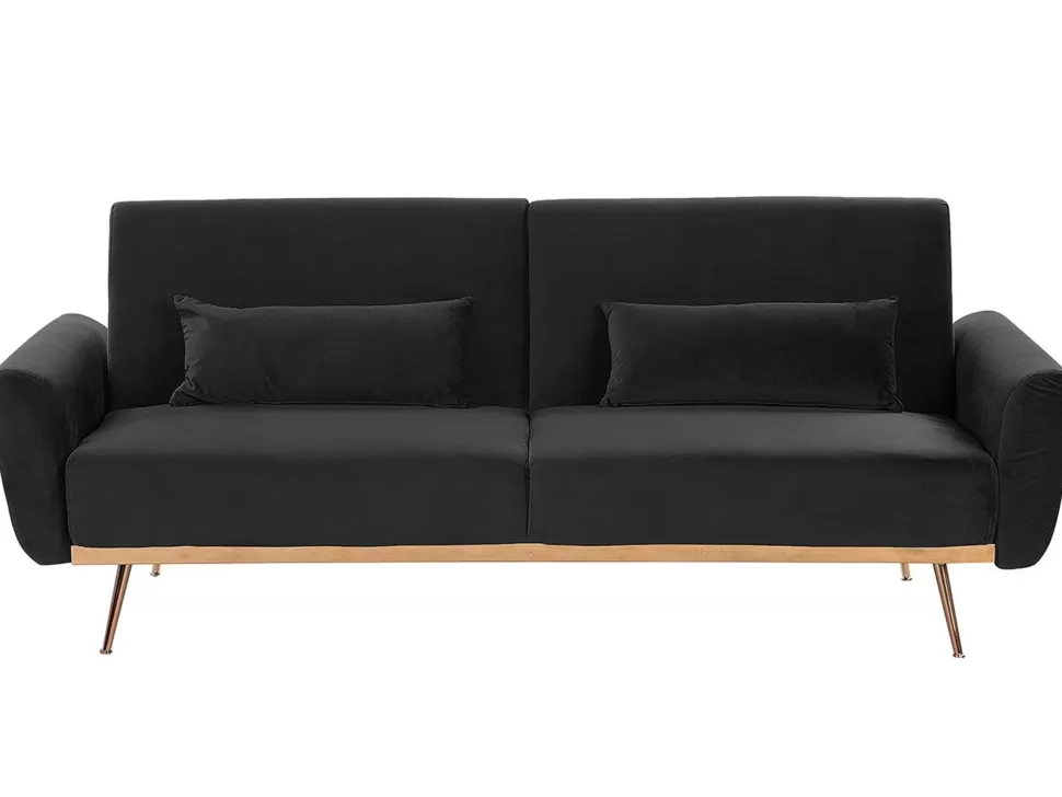 Sofas>Beliani Velvet Sofa Bed Black Eina