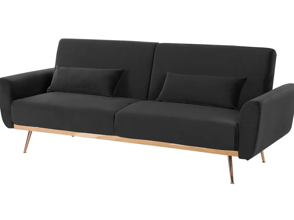 Sofas>Beliani Velvet Sofa Bed Black Eina