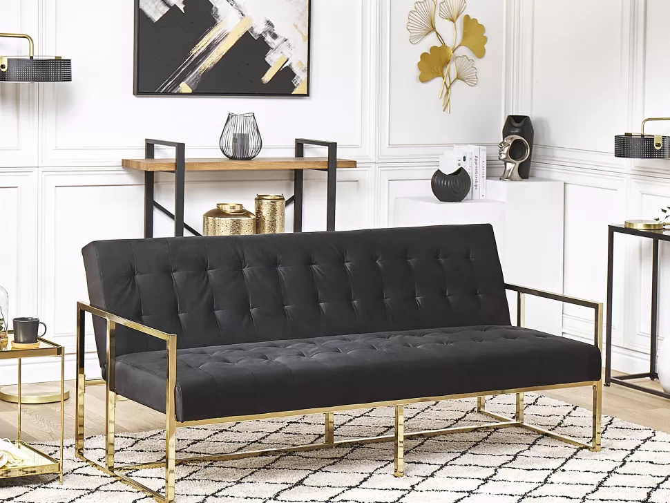 Sofas>Beliani Velvet Sofa Bed Black Marstal