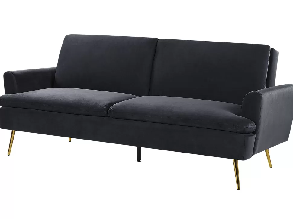 Sofas>Beliani Velvet Sofa Bed Black Vettre