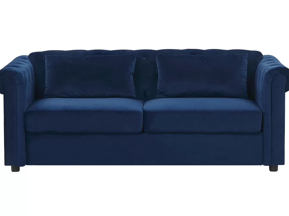 Best Beliani Velvet Sofa Bed Blue Chesterfield