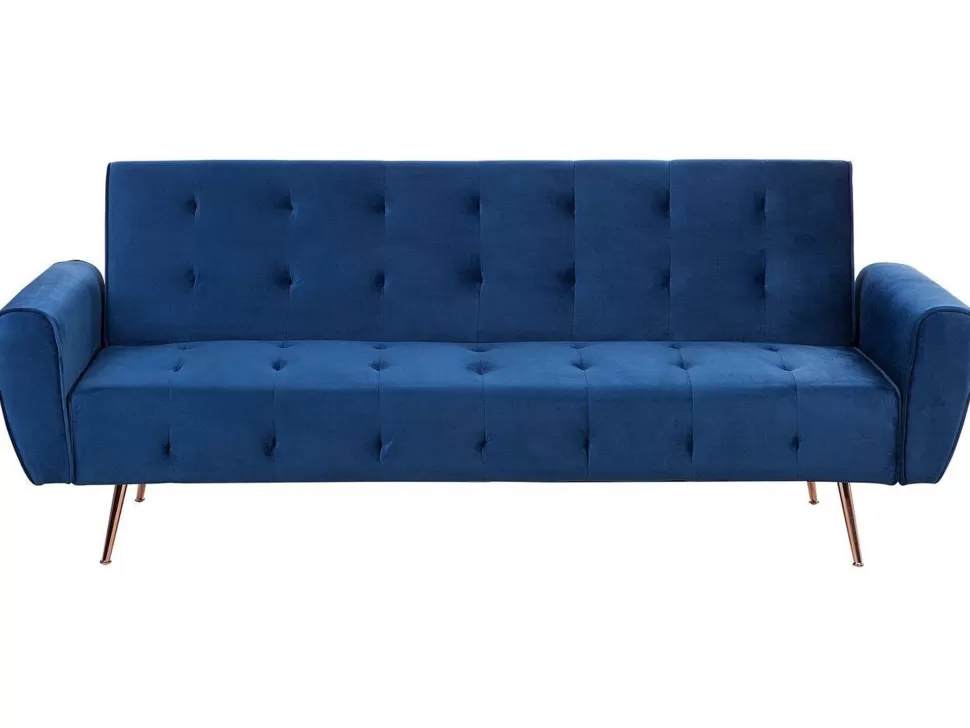 Hot Beliani Velvet Sofa Bed Blue Selnes