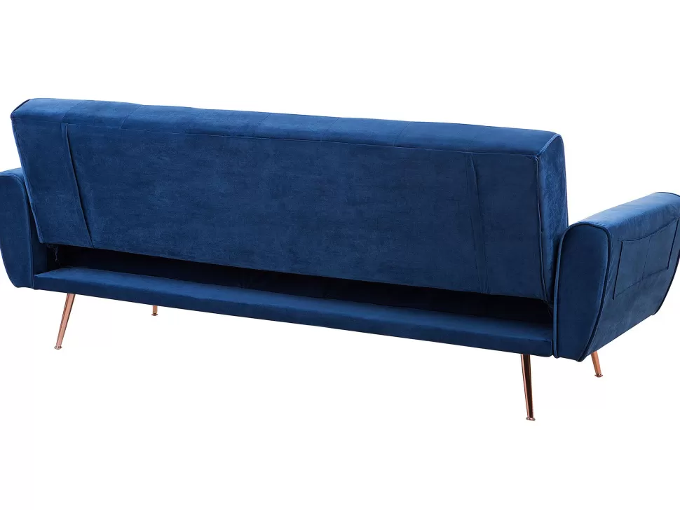 Hot Beliani Velvet Sofa Bed Blue Selnes