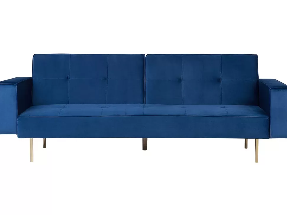 Discount Beliani Velvet Sofa Bed Blue Visnes