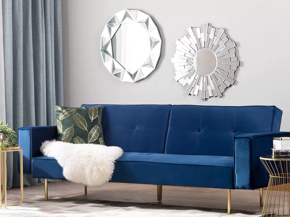 Discount Beliani Velvet Sofa Bed Blue Visnes