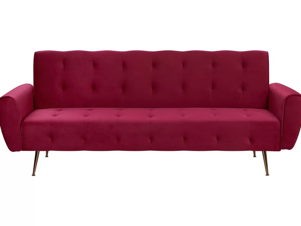 Cheap Beliani Velvet Sofa Bed Burgundy Selnes