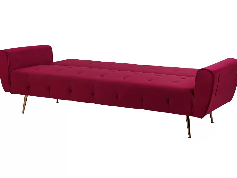 Cheap Beliani Velvet Sofa Bed Burgundy Selnes